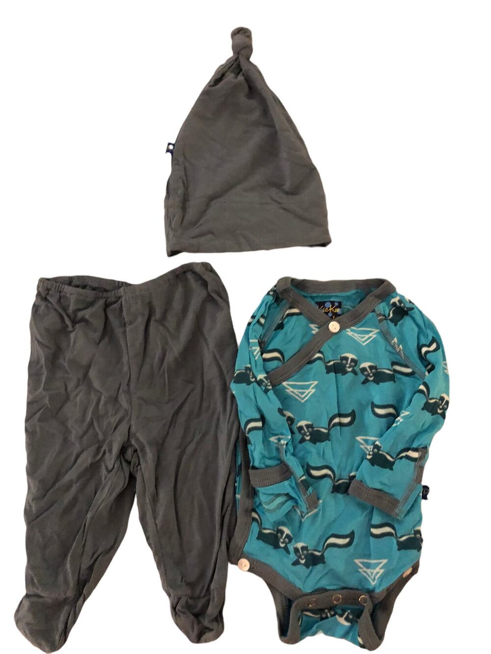 Kickee Pants Teal Grey Skunk Outfit NB-3m